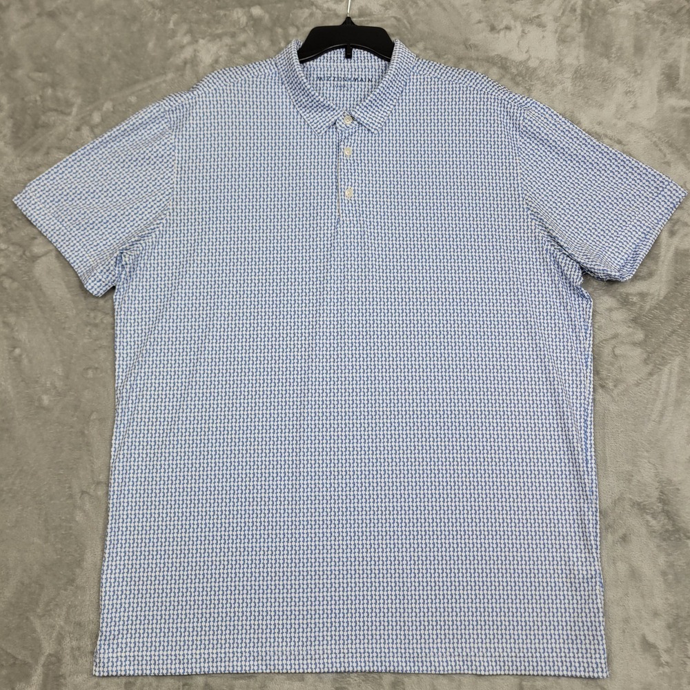 Mizzen+Main Trim Fit Men's 2XL Blue Geometric Print Performance Golf Polo Shirt